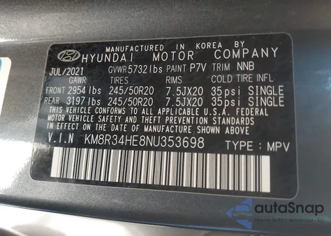 2022 Hyundai Palisade Sel из США, поврежденный, VIN KM8R34HE8NU353698